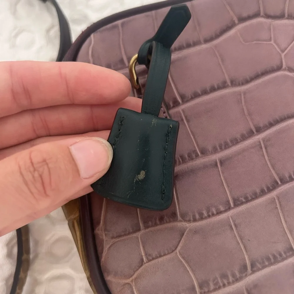 J. Crew Purple and Brown Colorblocked Croc Embossed Leather Crossbody Bag